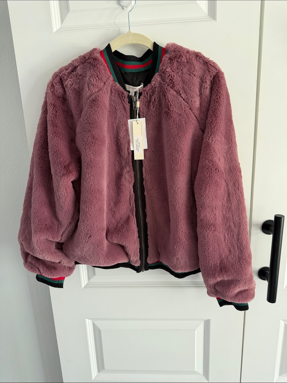 Luxurious Lavender Brown plush Bomber Jacket in Mulberry - Women's large